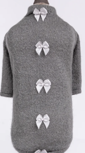 Dainty Bow Dog Sweater in Pewter