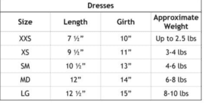 Candy Cane Dress Size Chart