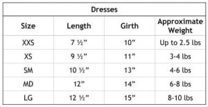 service dog dress size chart