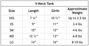 service dog tank size chart
