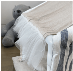 striped linen peekaboo couture dog bed