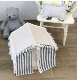 striped linen peekaboo couture dog bed
