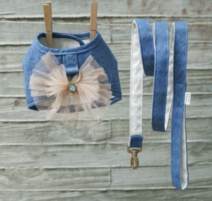 blue crush denim dog harness set
