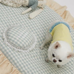 cozy gingham dog pillow