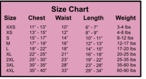 Dog In The Closet Size Chart for Denim Harness Vest